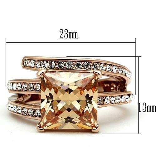 TK1665 - IP Rose Gold(Ion Plating) Stainless Steel Ring with AAA Grade CZ in Champagne - Alamode - Flyclothing LLC