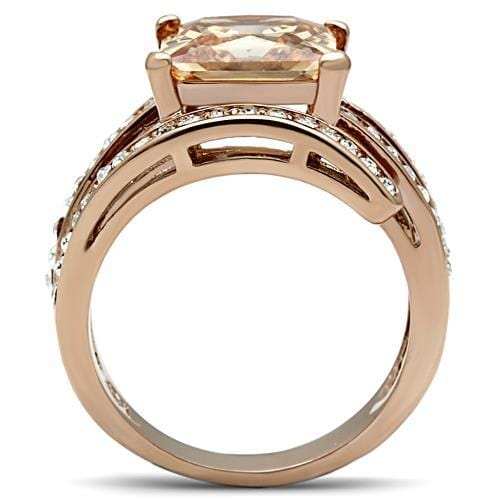 TK1665 - IP Rose Gold(Ion Plating) Stainless Steel Ring with AAA Grade CZ in Champagne - Alamode - Flyclothing LLC