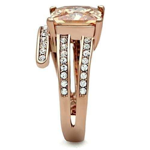 TK1665 - IP Rose Gold(Ion Plating) Stainless Steel Ring with AAA Grade CZ in Champagne - Alamode - Flyclothing LLC