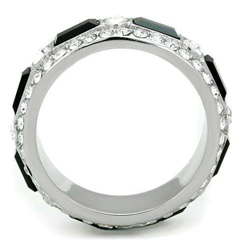 TK1677 - High polished (no plating) Stainless Steel Ring with Top Grade Crystal in Jet - Alamode - Flyclothing LLC