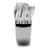 TK1683 - High polished (no plating) Stainless Steel Ring with AAA Grade CZ  in Clear - Alamode