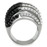 TK1686 - Two-Tone IP Black Stainless Steel Ring with Top Grade Crystal  in Jet - Alamode