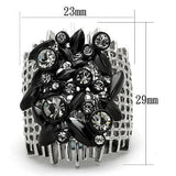 TK1687 - Two-Tone IP Black Stainless Steel Ring with Top Grade Crystal  in Black Diamond