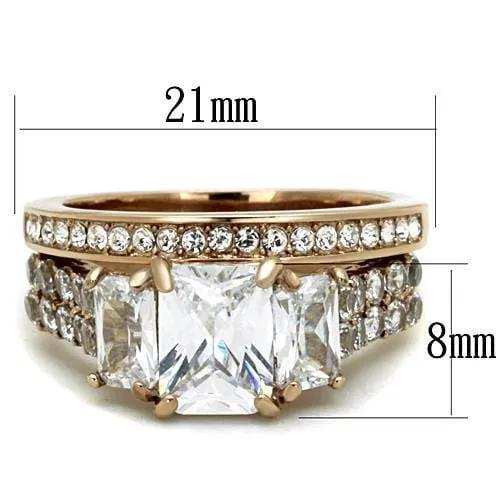 TK1690 - IP Rose Gold(Ion Plating) Stainless Steel Ring with AAA Grade CZ in Clear - Alamode - Flyclothing LLC