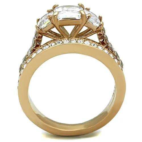 TK1690 - IP Rose Gold(Ion Plating) Stainless Steel Ring with AAA Grade CZ in Clear - Alamode - Flyclothing LLC