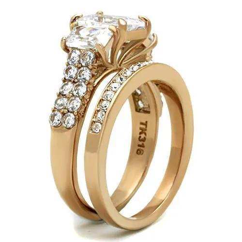 TK1690 - IP Rose Gold(Ion Plating) Stainless Steel Ring with AAA Grade CZ in Clear - Alamode - Flyclothing LLC