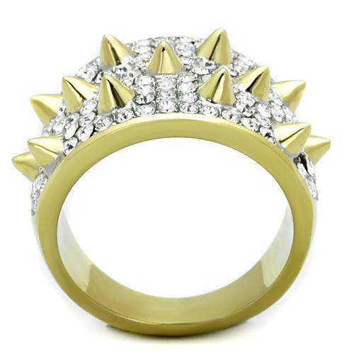 TK1697 - Two-Tone IP Gold (Ion Plating) Stainless Steel Ring with Top Grade Crystal in Clear - Alamode - Flyclothing LLC