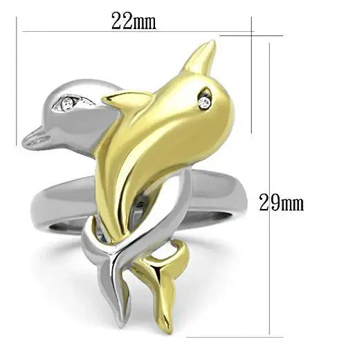 TK1698 - Two-Tone IP Gold (Ion Plating) Stainless Steel Ring with Top Grade Crystal in Clear - Alamode - Flyclothing LLC