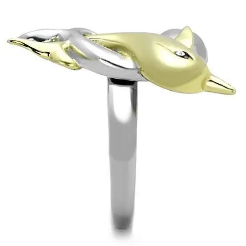 TK1698 - Two-Tone IP Gold (Ion Plating) Stainless Steel Ring with Top Grade Crystal in Clear - Alamode - Flyclothing LLC