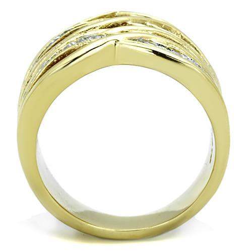 TK1699 - Two-Tone IP Gold (Ion Plating) Stainless Steel Ring with AAA Grade CZ in Clear - Alamode - Flyclothing LLC