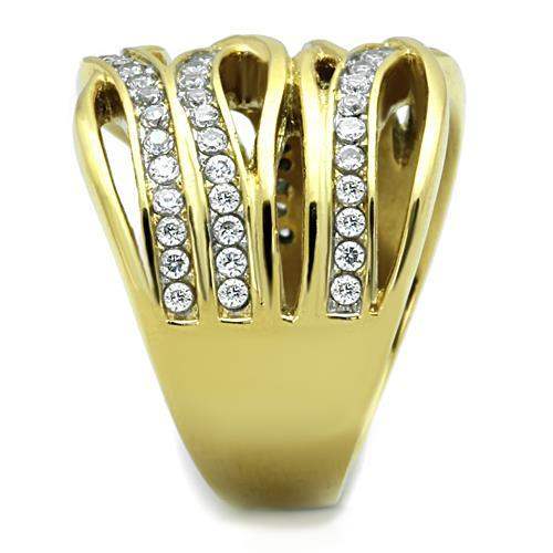 TK1699 - Two-Tone IP Gold (Ion Plating) Stainless Steel Ring with AAA Grade CZ in Clear - Alamode - Flyclothing LLC
