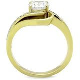TK1701 - Two-Tone IP Gold (Ion Plating) Stainless Steel Ring with AAA Grade CZ  in Clear - Alamode