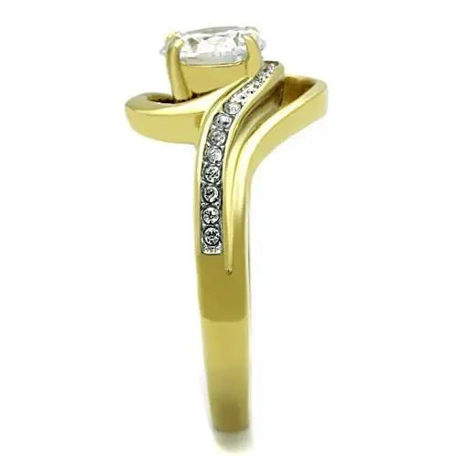 TK1701 - Two-Tone IP Gold (Ion Plating) Stainless Steel Ring with AAA Grade CZ in Clear - Alamode - Flyclothing LLC
