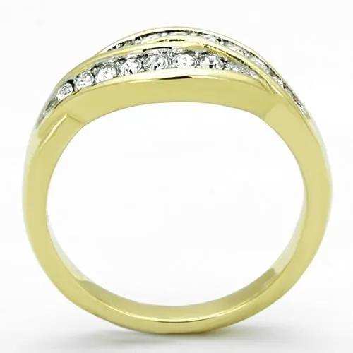 TK1704 - Two-Tone IP Gold (Ion Plating) Stainless Steel Ring with Top Grade Crystal in Clear - Alamode - Flyclothing LLC