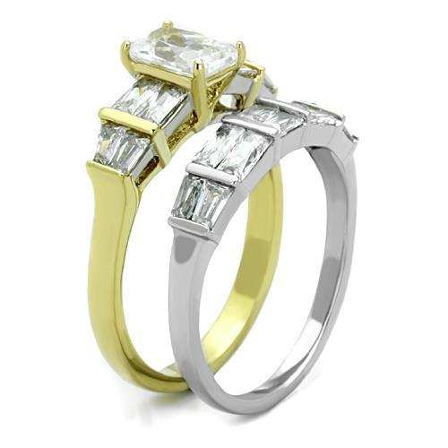 TK1708 - Two-Tone IP Gold (Ion Plating) Stainless Steel Ring with AAA Grade CZ in Clear - Alamode - Flyclothing LLC