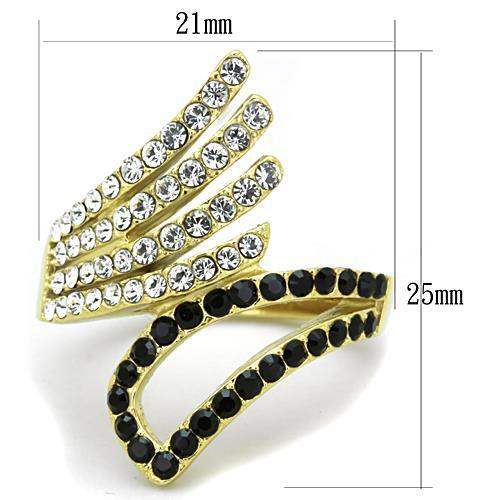 TK1710 - IP Gold(Ion Plating) Stainless Steel Ring with Top Grade Crystal in Jet - Alamode - Flyclothing LLC
