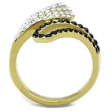 TK1710 - IP Gold(Ion Plating) Stainless Steel Ring with Top Grade Crystal  in Jet - Alamode