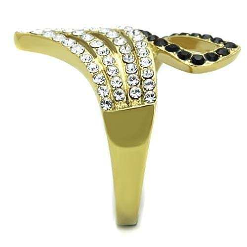 TK1710 - IP Gold(Ion Plating) Stainless Steel Ring with Top Grade Crystal in Jet - Alamode - Flyclothing LLC