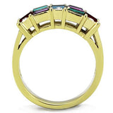 TK1719 - IP Gold(Ion Plating) Stainless Steel Ring with Top Grade Crystal  in Multi Color - Alamode
