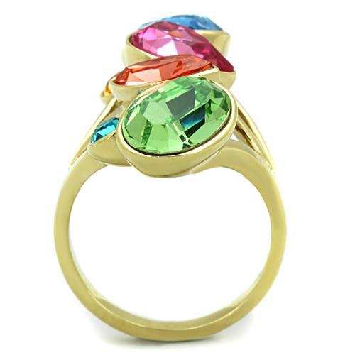 TK1729 - IP Gold(Ion Plating) Stainless Steel Ring with Top Grade Crystal in Multi Color - Alamode - Flyclothing LLC