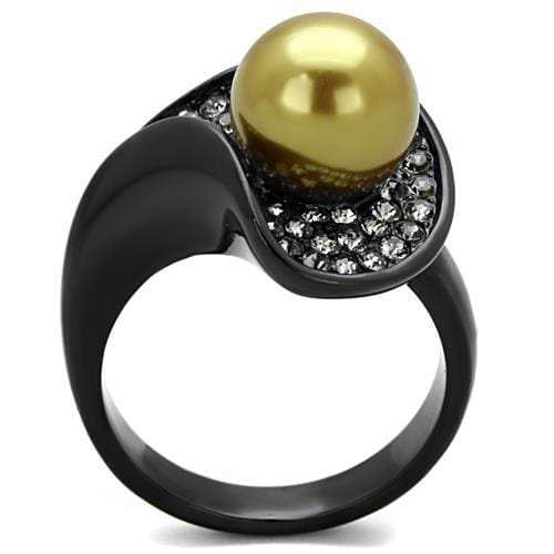 TK1732 - IP Black(Ion Plating) Stainless Steel Ring with Synthetic Pearl in Champagne - Alamode - Flyclothing LLC