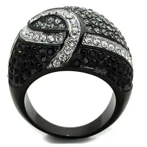 TK1733 - Two-Tone IP Black Stainless Steel Ring with Top Grade Crystal in Black Diamond - Alamode - Flyclothing LLC