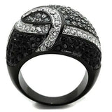 TK1733 - Two-Tone IP Black Stainless Steel Ring with Top Grade Crystal  in Black Diamond - Alamode