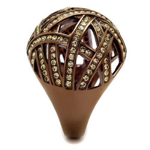 TK1734LC - IP Coffee light Stainless Steel Ring with Top Grade Crystal in Citrine Yellow - Alamode - Flyclothing LLC