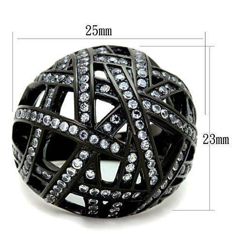 TK1734 - IP Black(Ion Plating) Stainless Steel Ring with AAA Grade CZ in Clear - Alamode - Flyclothing LLC