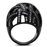 TK1734 - IP Black(Ion Plating) Stainless Steel Ring with AAA Grade CZ  in Clear - Alamode