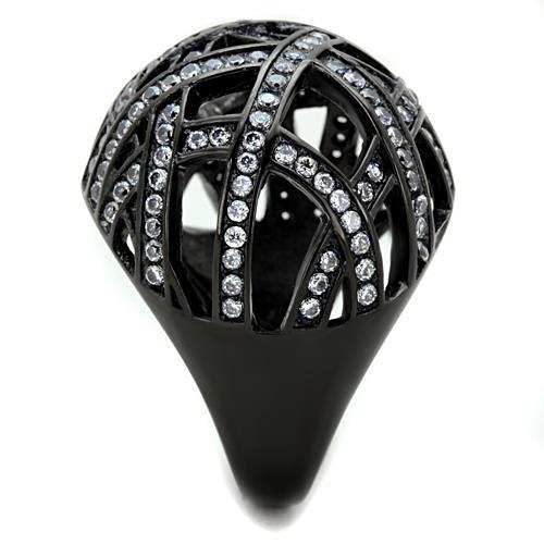 TK1734 - IP Black(Ion Plating) Stainless Steel Ring with AAA Grade CZ in Clear - Alamode - Flyclothing LLC