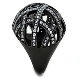 TK1734 - IP Black(Ion Plating) Stainless Steel Ring with AAA Grade CZ  in Clear - Alamode