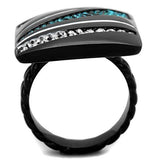 TK1736 - IP Black(Ion Plating) Stainless Steel Ring with Top Grade Crystal  in Blue Zircon - Alamode