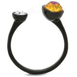 TK1738 - IP Black(Ion Plating) Stainless Steel Ring with Top Grade Crystal  in Champagne - Alamode
