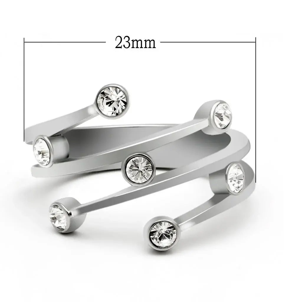 TK173 - High polished (no plating) Stainless Steel Ring with Top Grade Crystal in Clear - Alamode - Flyclothing LLC