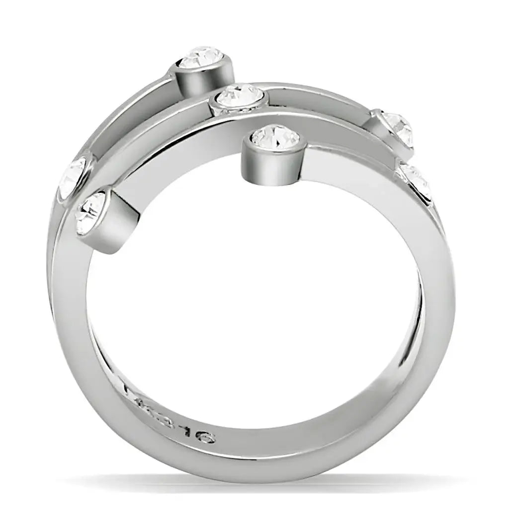 TK173 - High polished (no plating) Stainless Steel Ring with Top Grade Crystal in Clear - Alamode - Flyclothing LLC