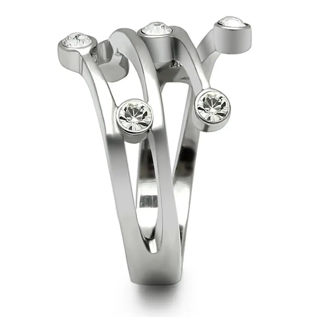 TK173 - High polished (no plating) Stainless Steel Ring with Top Grade Crystal in Clear - Alamode - Flyclothing LLC