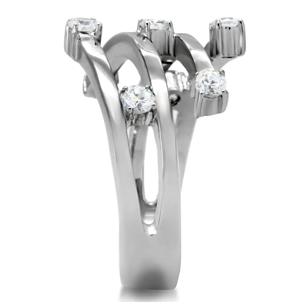 TK173 - High polished (no plating) Stainless Steel Ring with Top Grade Crystal in Clear - Alamode - Flyclothing LLC