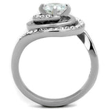 TK1746 - High polished (no plating) Stainless Steel Ring with AAA Grade CZ  in Clear - Alamode