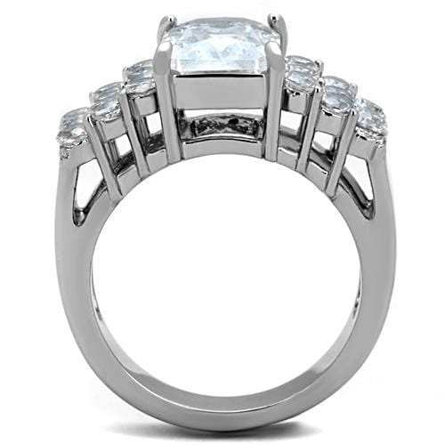 TK1753 - High polished (no plating) Stainless Steel Ring with AAA Grade CZ in Clear - Alamode - Flyclothing LLC