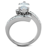 TK1754 - High polished (no plating) Stainless Steel Ring with AAA Grade CZ  in Clear - Alamode