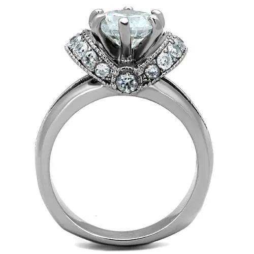 TK1757 - High polished (no plating) Stainless Steel Ring with AAA Grade CZ in Clear - Alamode - Flyclothing LLC