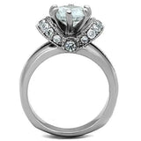 TK1757 - High polished (no plating) Stainless Steel Ring with AAA Grade CZ  in Clear - Alamode