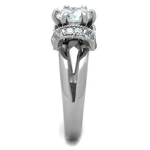 TK1757 - High polished (no plating) Stainless Steel Ring with AAA Grade CZ in Clear - Alamode - Flyclothing LLC