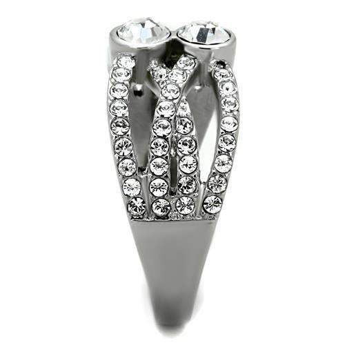 TK1758 - High polished (no plating) Stainless Steel Ring with Top Grade Crystal in Clear - Alamode - Flyclothing LLC