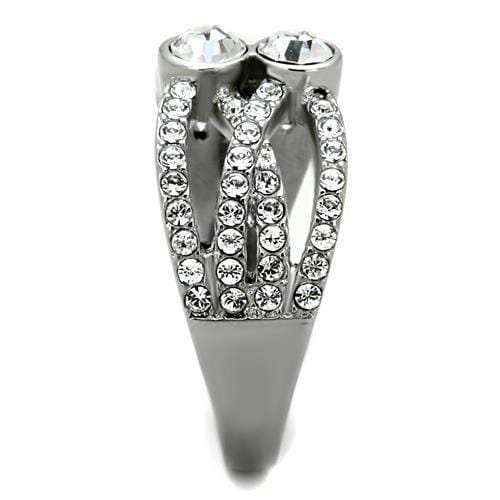 TK1758 - High polished (no plating) Stainless Steel Ring with Top Grade Crystal in Clear - Alamode - Flyclothing LLC