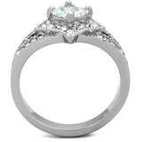 TK1760 - High polished (no plating) Stainless Steel Ring with AAA Grade CZ  in Clear - Alamode