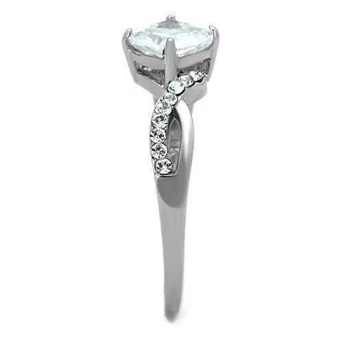 TK1761 - High polished (no plating) Stainless Steel Ring with AAA Grade CZ in Clear - Alamode - Flyclothing LLC