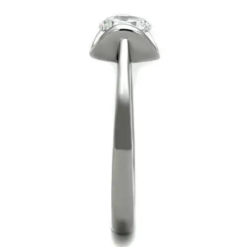 TK1763 - High polished (no plating) Stainless Steel Ring with AAA Grade CZ in Clear - Alamode - Flyclothing LLC