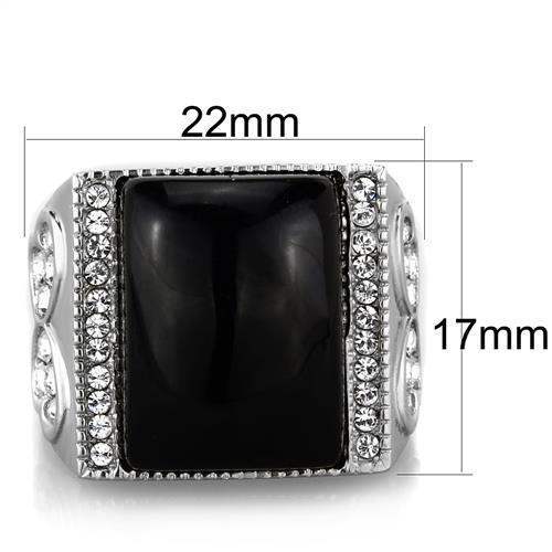 TK1767 - High polished (no plating) Stainless Steel Ring with Synthetic Synthetic Glass in Jet - Alamode - Flyclothing LLC